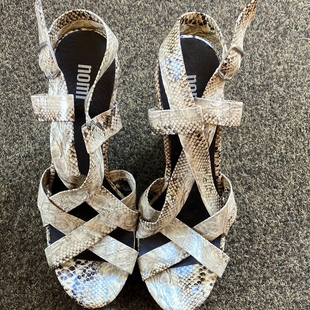 Naomi Women’s Snake-Skin Print Strap Wedge Cutout See Through Heel